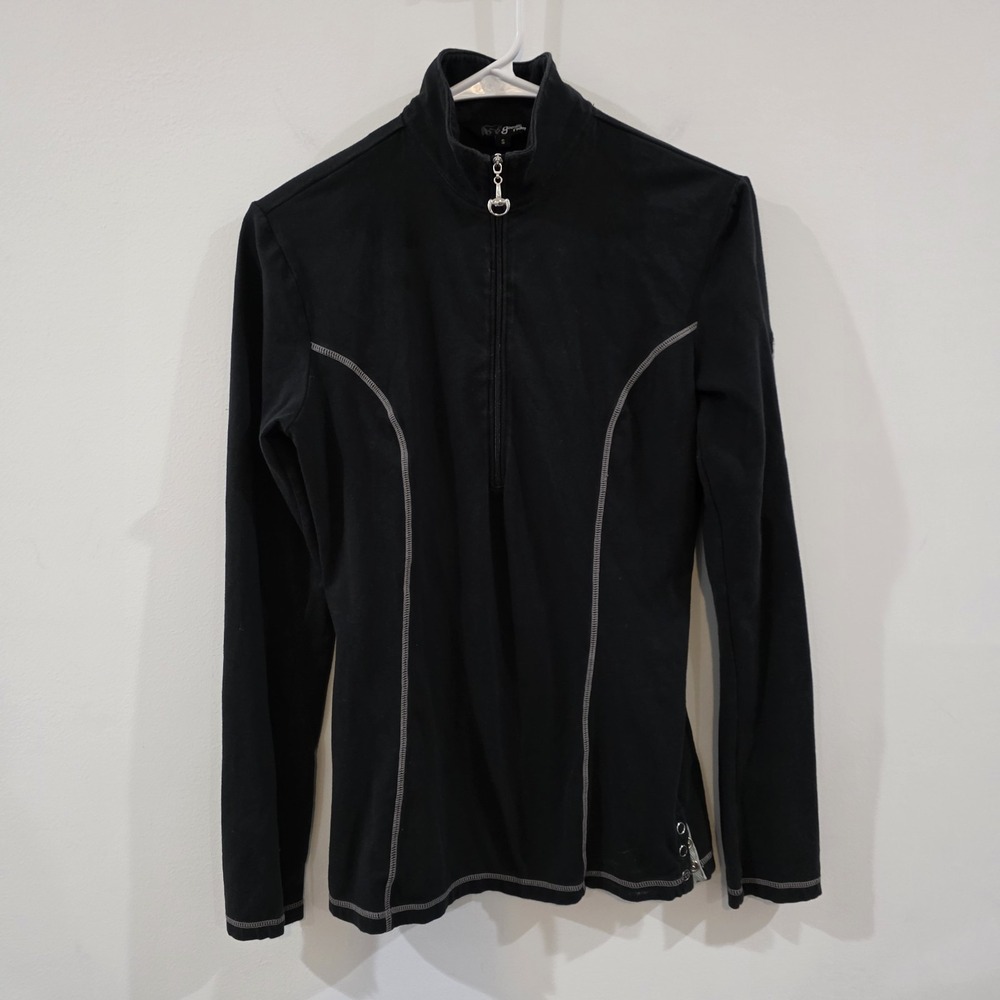 Goode Rider Womens Quarter Zip Sweater Size Small Equestrian Horse Black 1/4 Zip